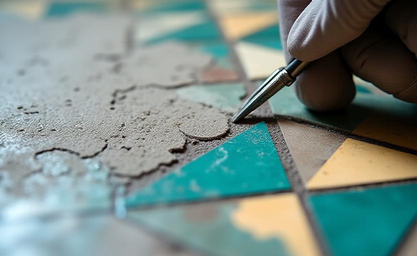 Detalle de limpieza de mosaicos antiguos